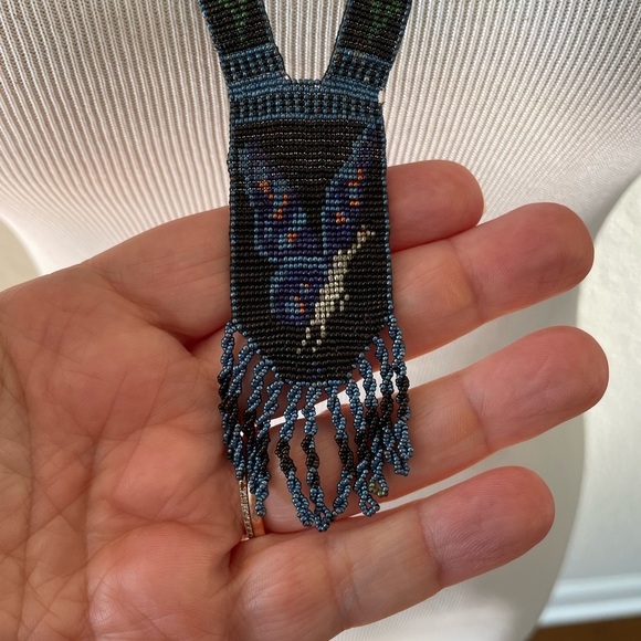 Antique 1920s Flapper Art Deco Micro Beaded Necklace with Butterfly - Picture 8 of 10